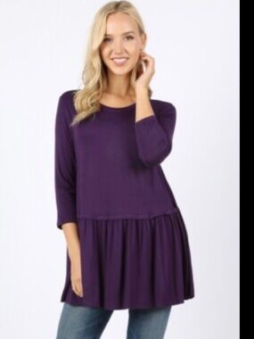 Zenana Purple Peplum Tunic Top